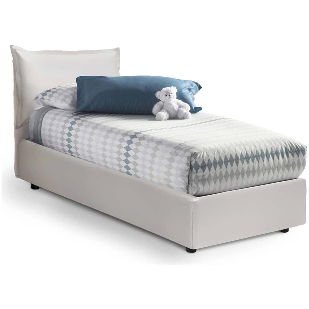 Letto Singolo Marianna, Letto Contenitore Con Rivestimento In Ecopelle, 100% Made In Italy, Apertura Laterale, Con Materasso Cm 80x190 Incluso, Bianco - Foto 1
