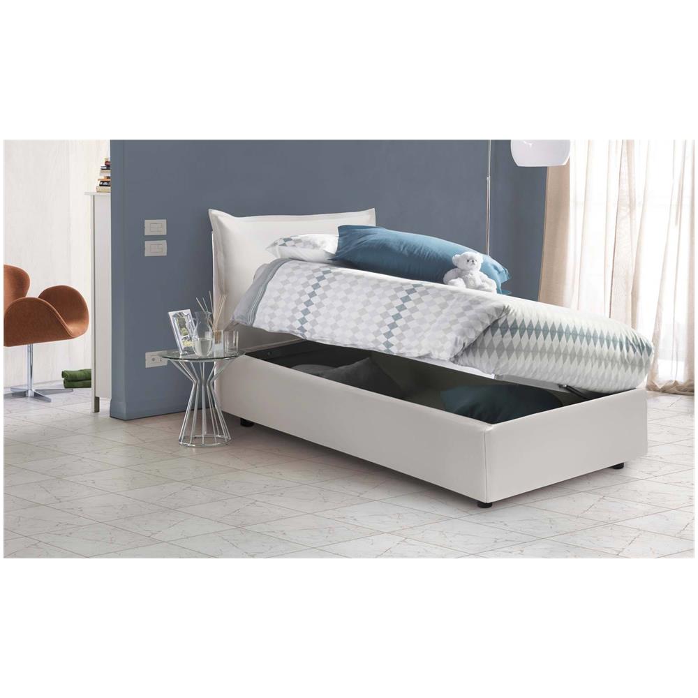 Letto Singolo Marianna, Letto Contenitore Con Rivestimento In Ecopelle, 100% Made In Italy, Apertura Laterale, Con Materasso Cm 80x190 Incluso, Bianco - Foto 4