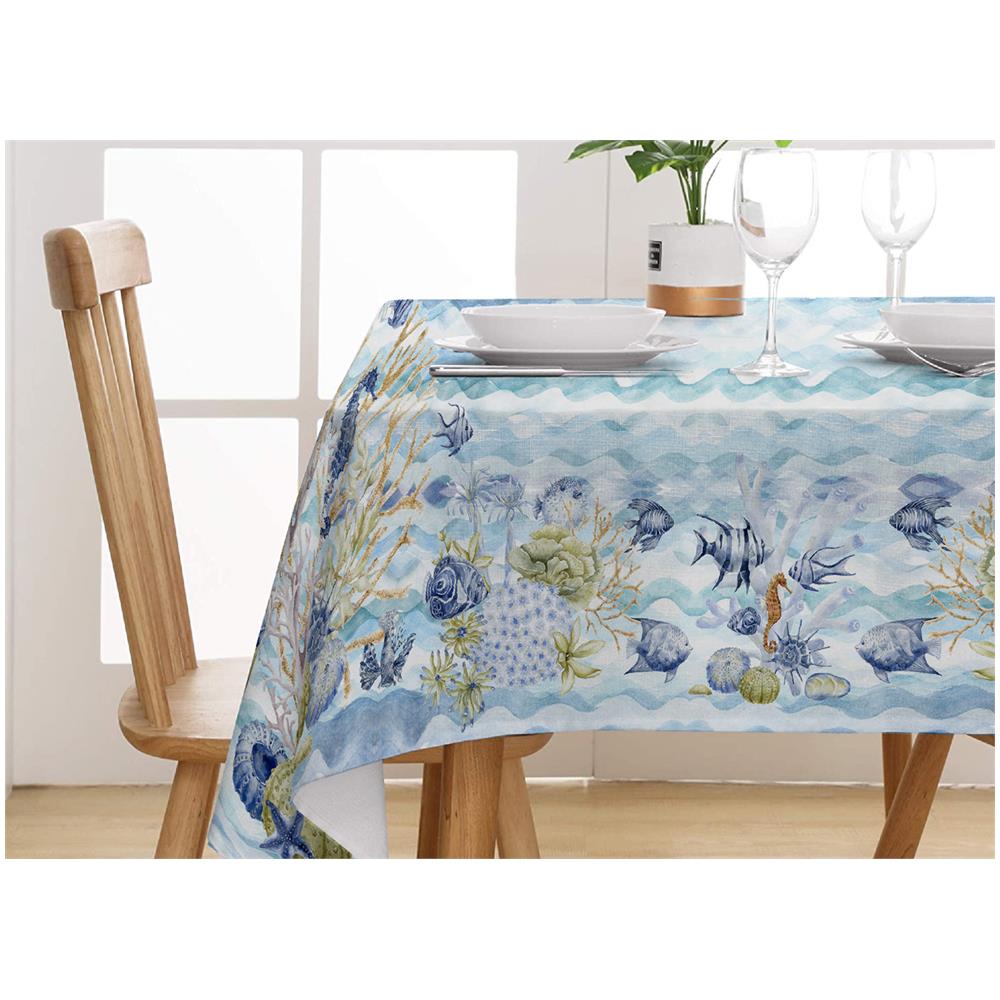 Tovaglia Tavolo Cucina Copritavola Digitale 100% Cotone Mare Blu Sv 145x250 Mare Blu - Foto 1