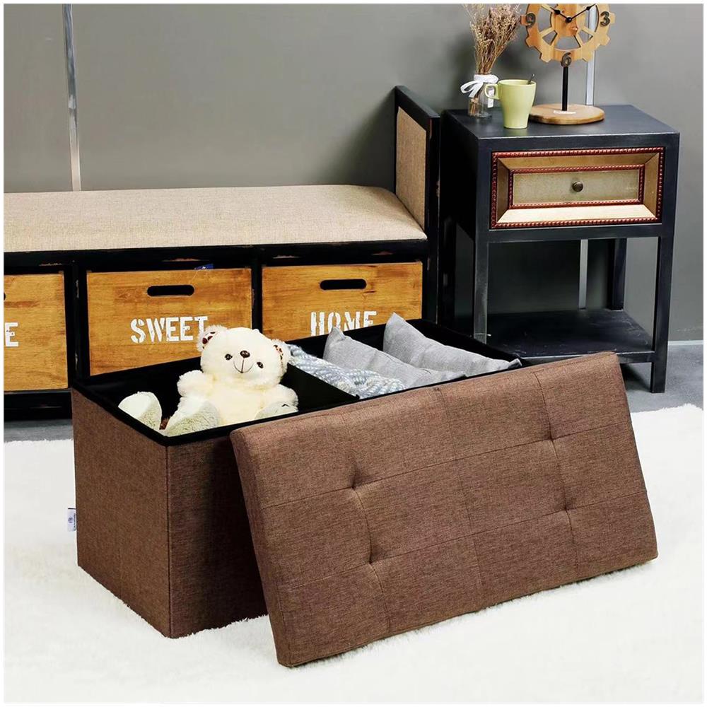 Cassapanca Pouf Contenitore Marrone Panca Sgabello Poggiapiedi Rivestimento Lino - Foto 2