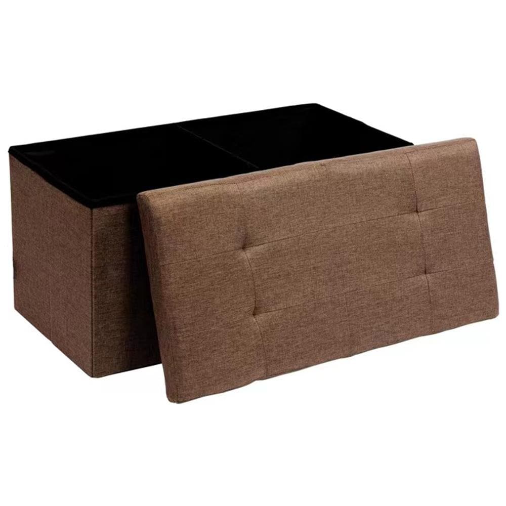 Cassapanca Pouf Contenitore Marrone Panca Sgabello Poggiapiedi Rivestimento Lino - Foto 1