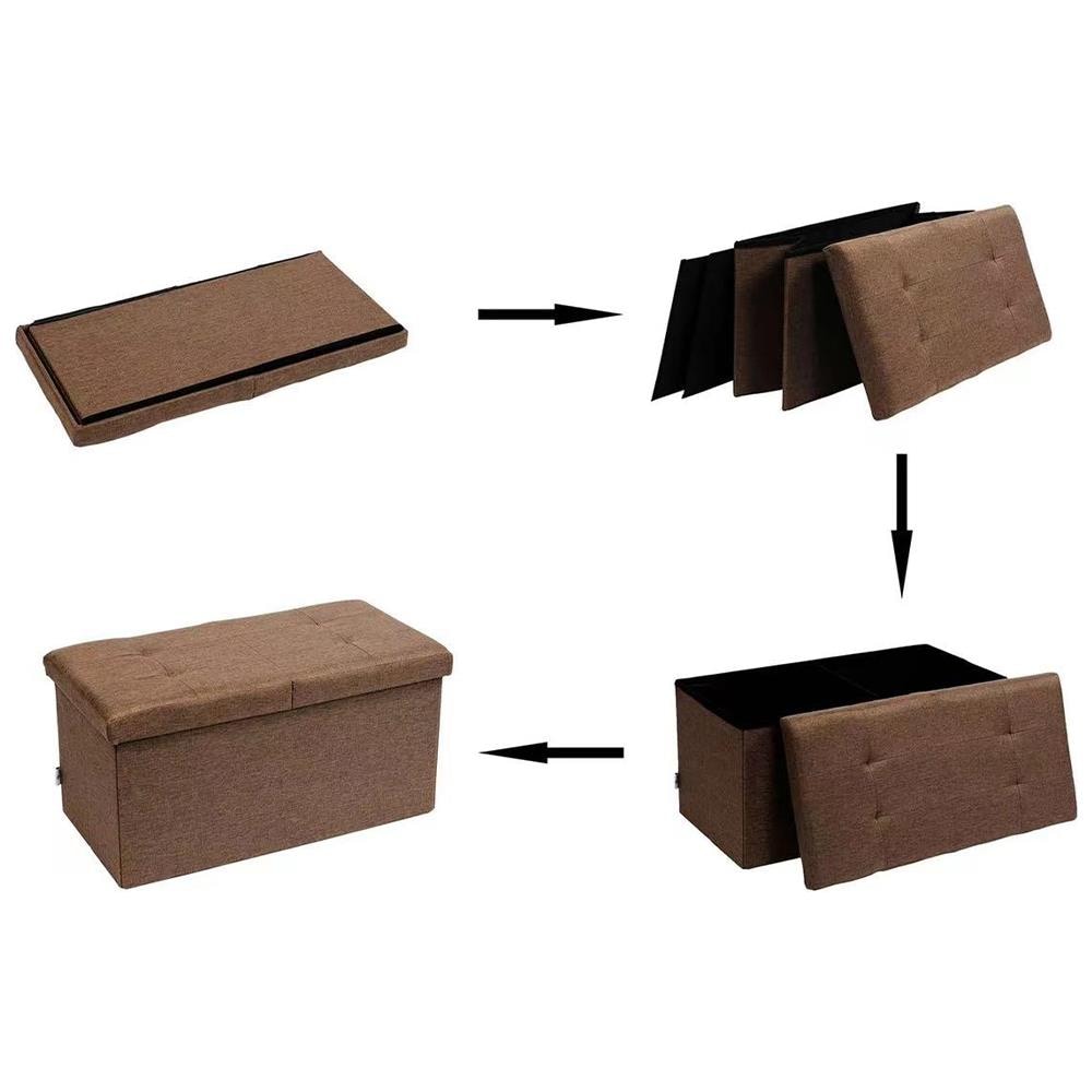Cassapanca Pouf Contenitore Marrone Panca Sgabello Poggiapiedi Rivestimento Lino - Foto 7