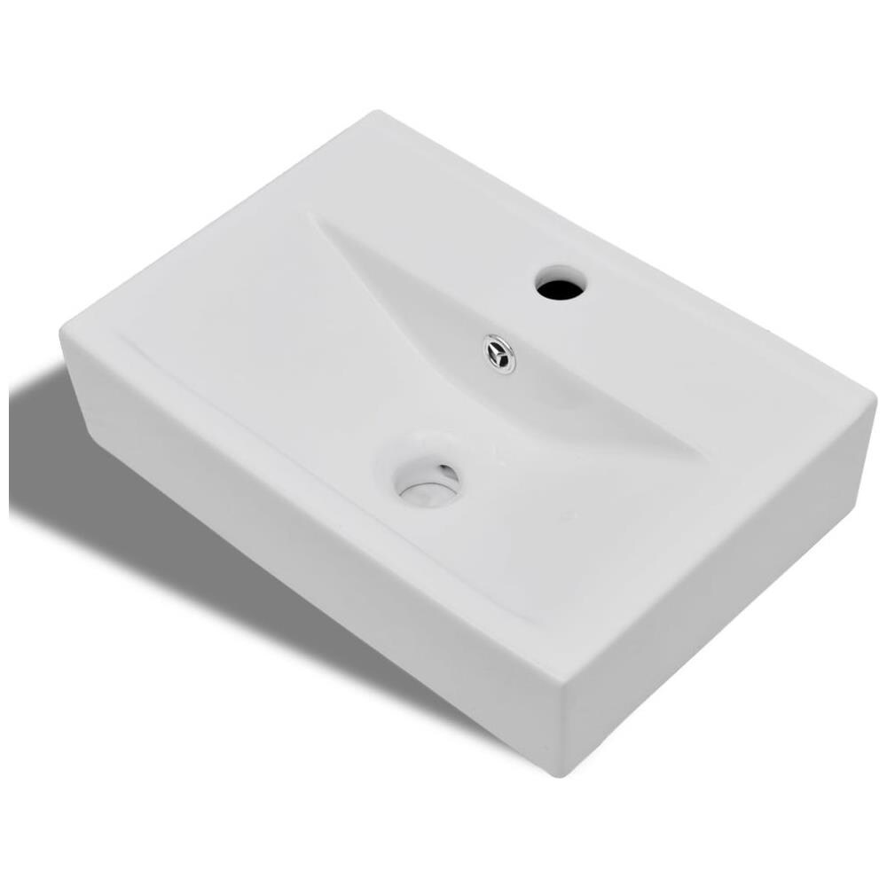 Lavandino Bagno In Ceramica Bianca Rettangolare Con Foro Di Trabocco - Foto 2