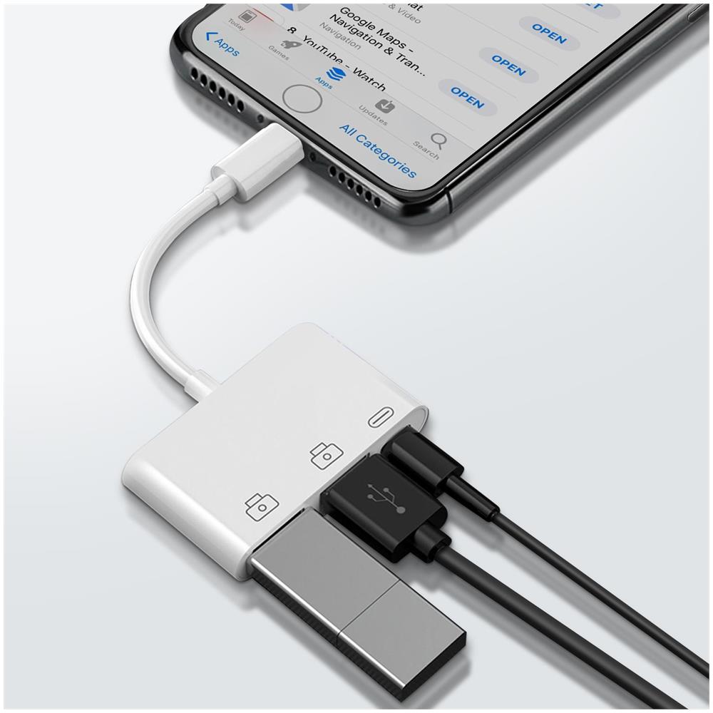 Adattatore Iphone / Ipad Da Lightning Verso 2 Usb E Ricarica Lightning Bianco - Foto 5