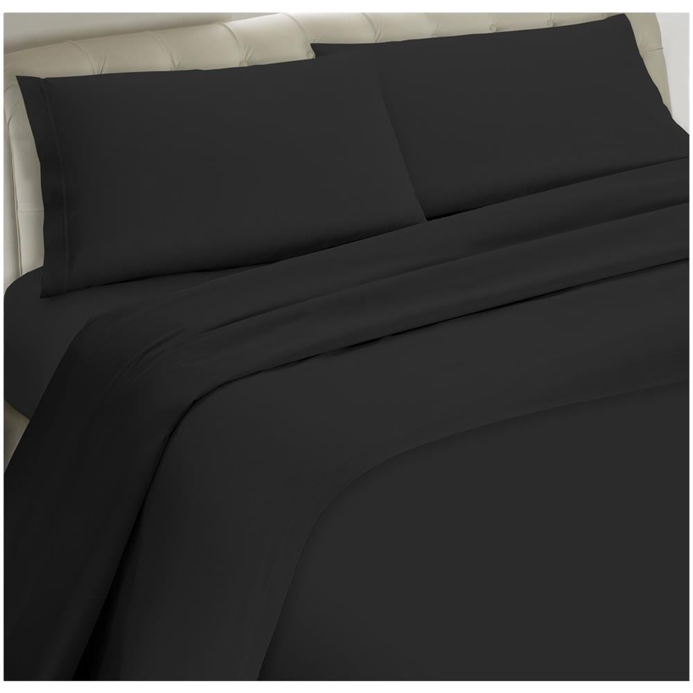 Set Completo Lenzuola 100% Microfibra - Singolo, Lenzuolo Sopra 150 X 290 Cm, Lenzuolo Sotto 80/90 X 190/200 X 25 Cm, 1 Federa 52 X 82 Cm - Nero - Foto 1