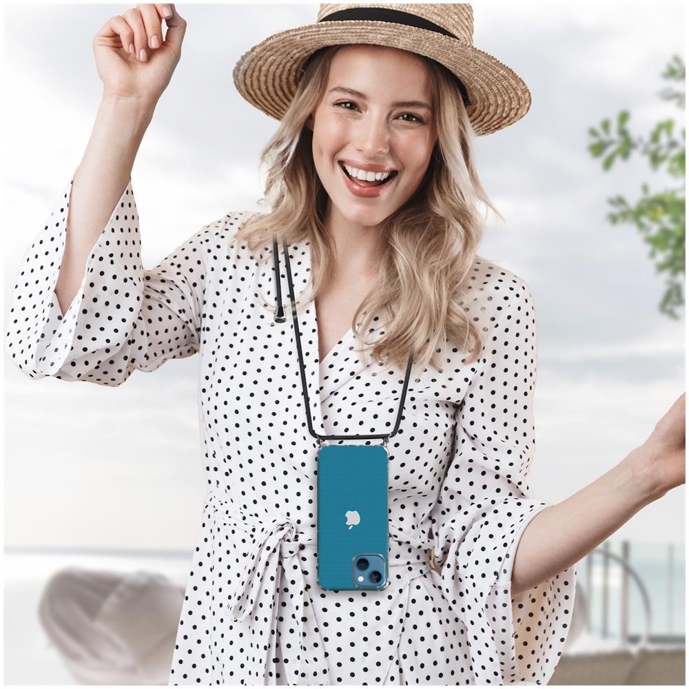 Cover Trasparente Per Iphone 13 Con Cordoncino Amovibile Nero - Foto 2