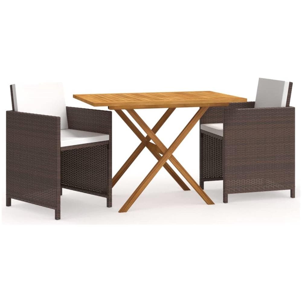 Set Da Pranzo Per Giardino 3 Pz Con Cuscini Marrone - Foto 1