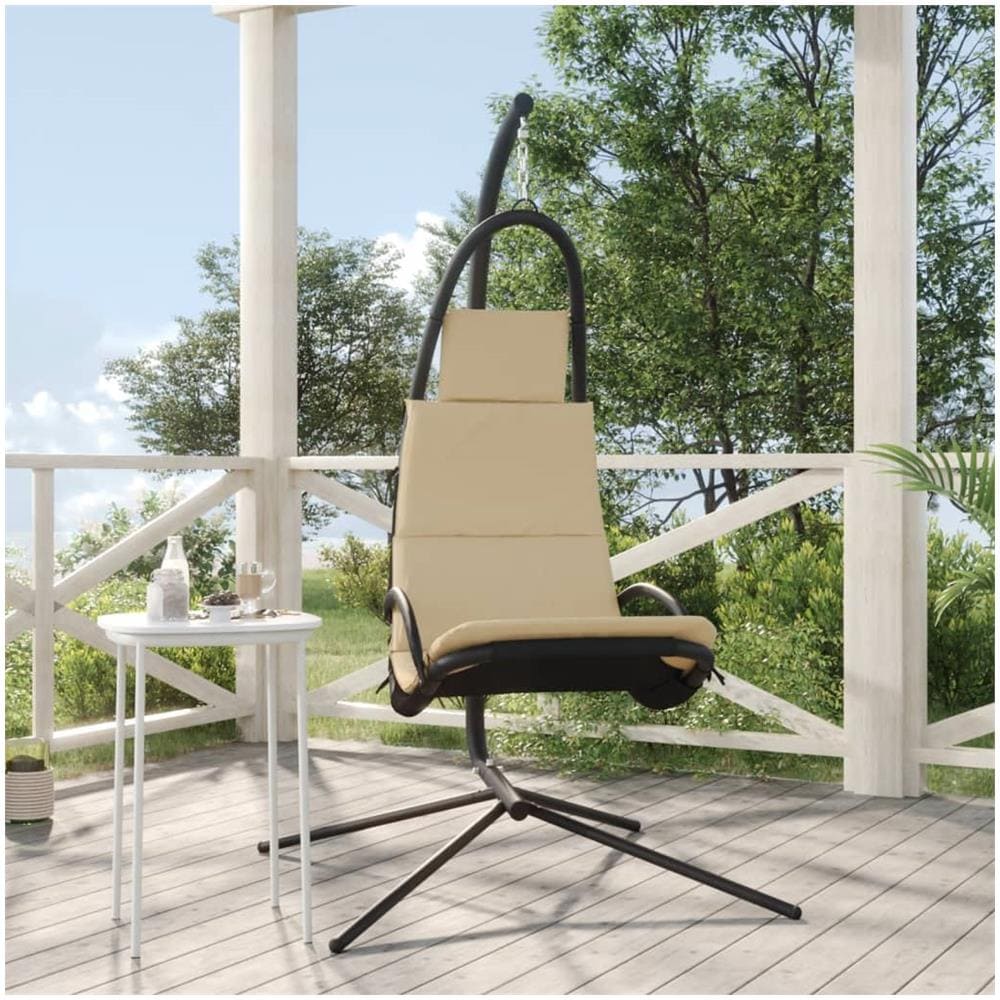 Sedia Dondolo Giardino Con Cuscino Crema Tessuto Oxford Acciaio - Foto 1