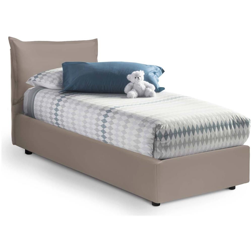 Letto Singolo Livia, Letto Contenitore Con Rivestimento In Ecopelle, 100% Made In Italy, Apertura Laterale, Adatto Per Materasso Cm 80x190, Tortora - Foto 1