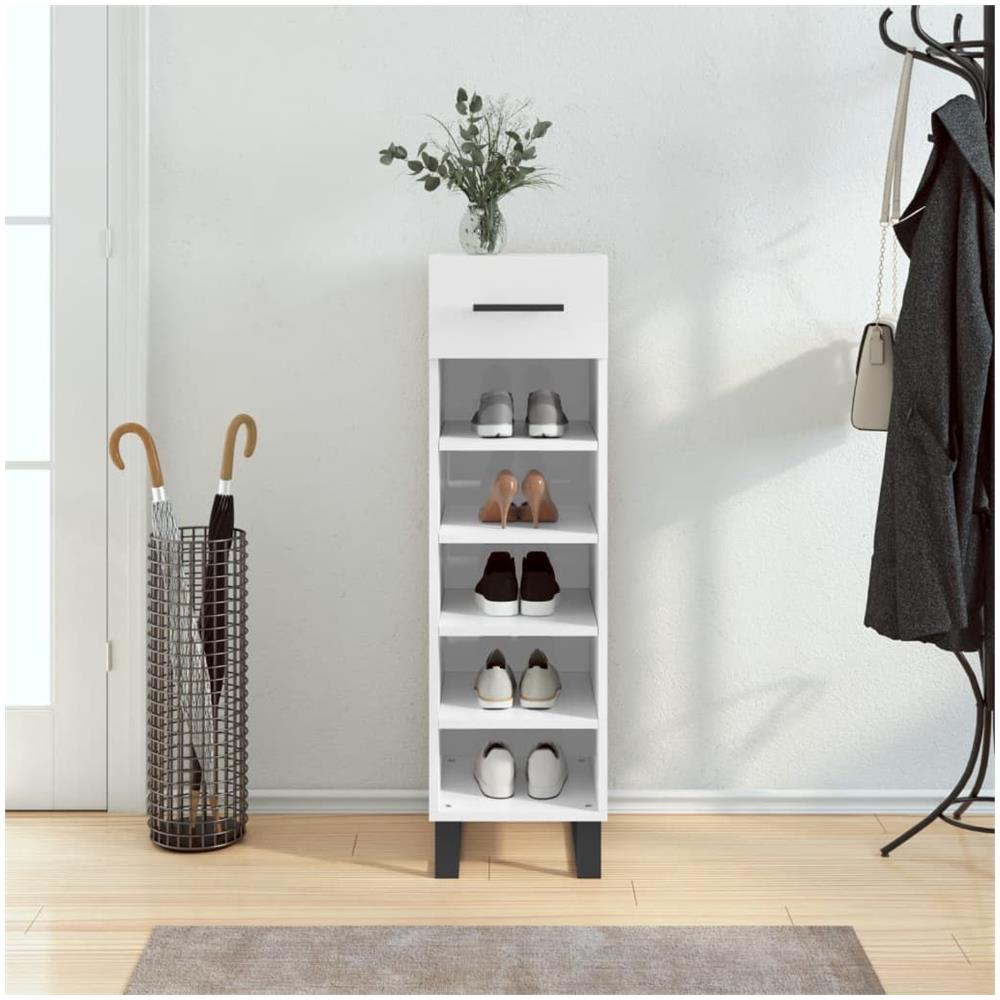 Scarpiera Bianco Lucido 30x35x105 Cm In Legno Multistrato - Foto 1