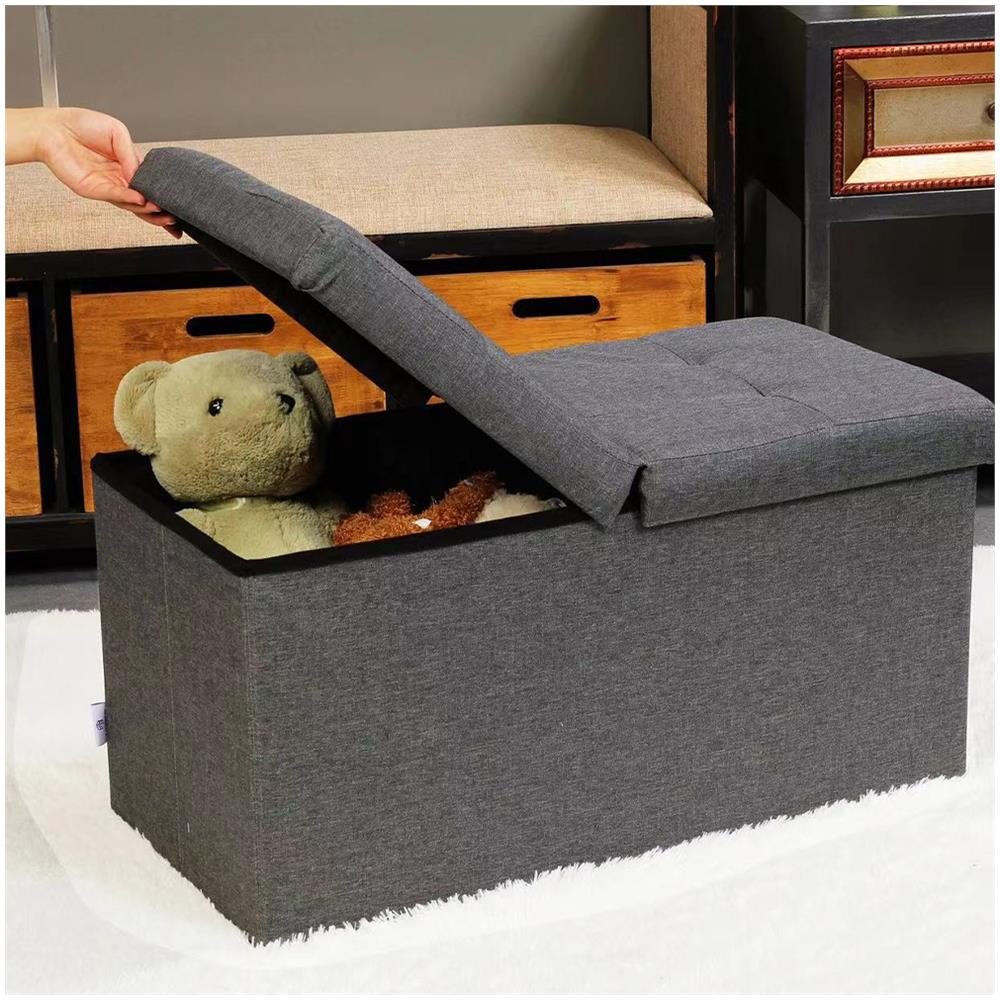 Cassapanca Pouf Contenitore Grigio Panca Sgabello Poggiapiedi Rivestimento Lino - Foto 2