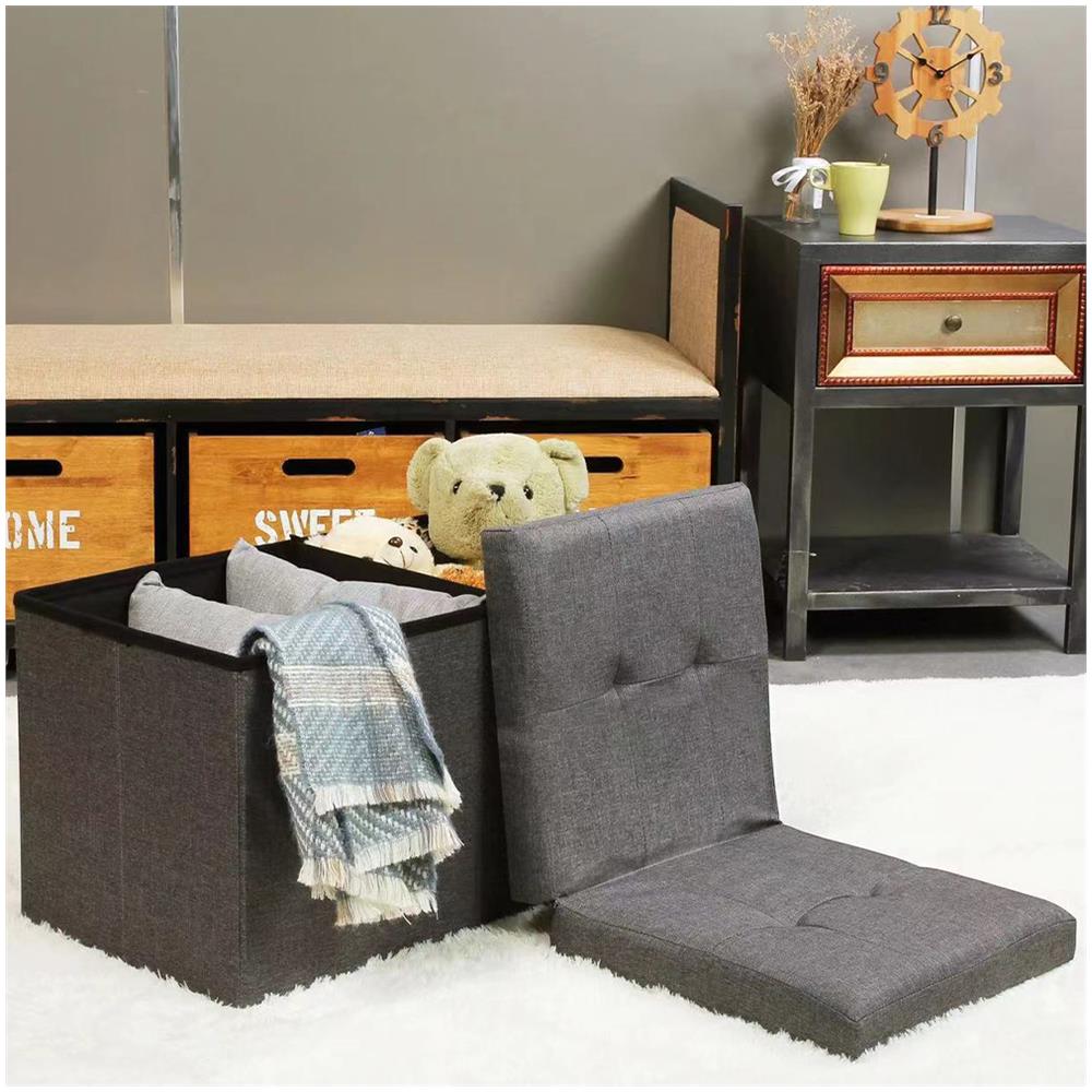 Cassapanca Pouf Contenitore Grigio Panca Sgabello Poggiapiedi Rivestimento Lino - Foto 5