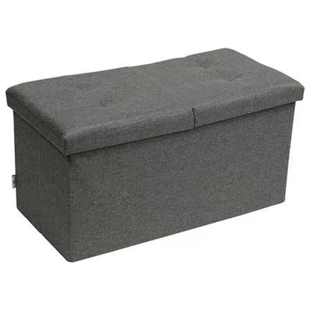 Cassapanca Pouf Contenitore Grigio Panca Sgabello Poggiapiedi Rivestimento Lino - Foto 1