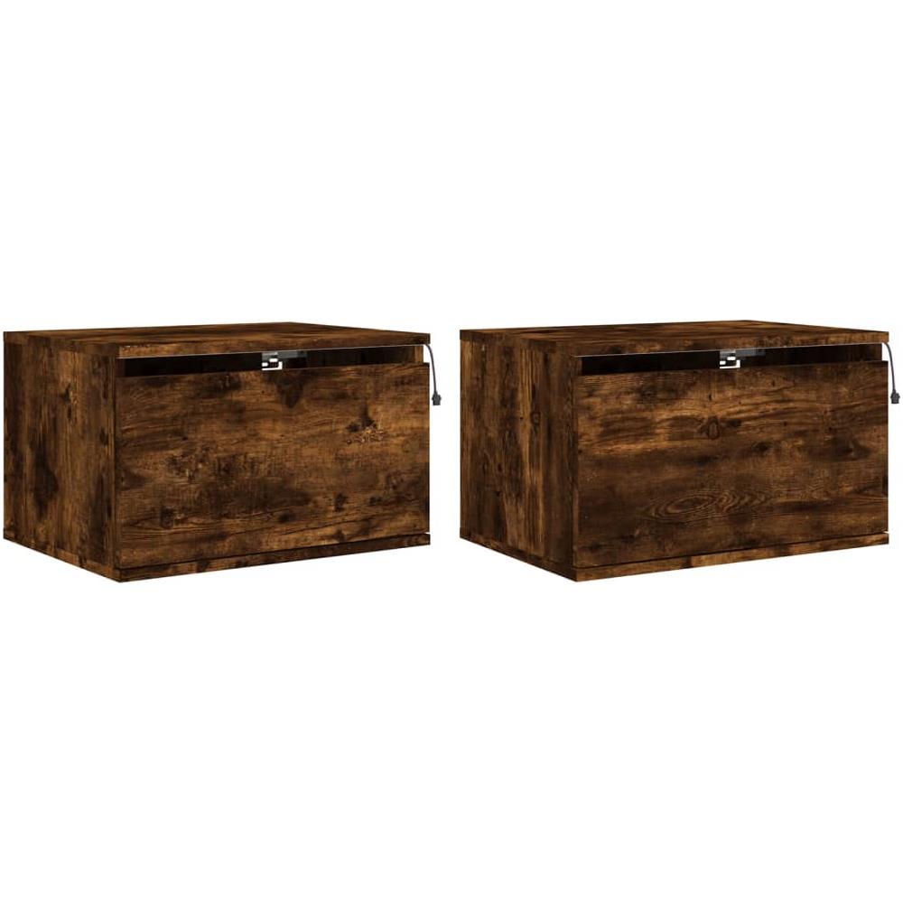 Comodini A Parete Con Luci Led 2 Pz Rovere Fumo - Foto 2