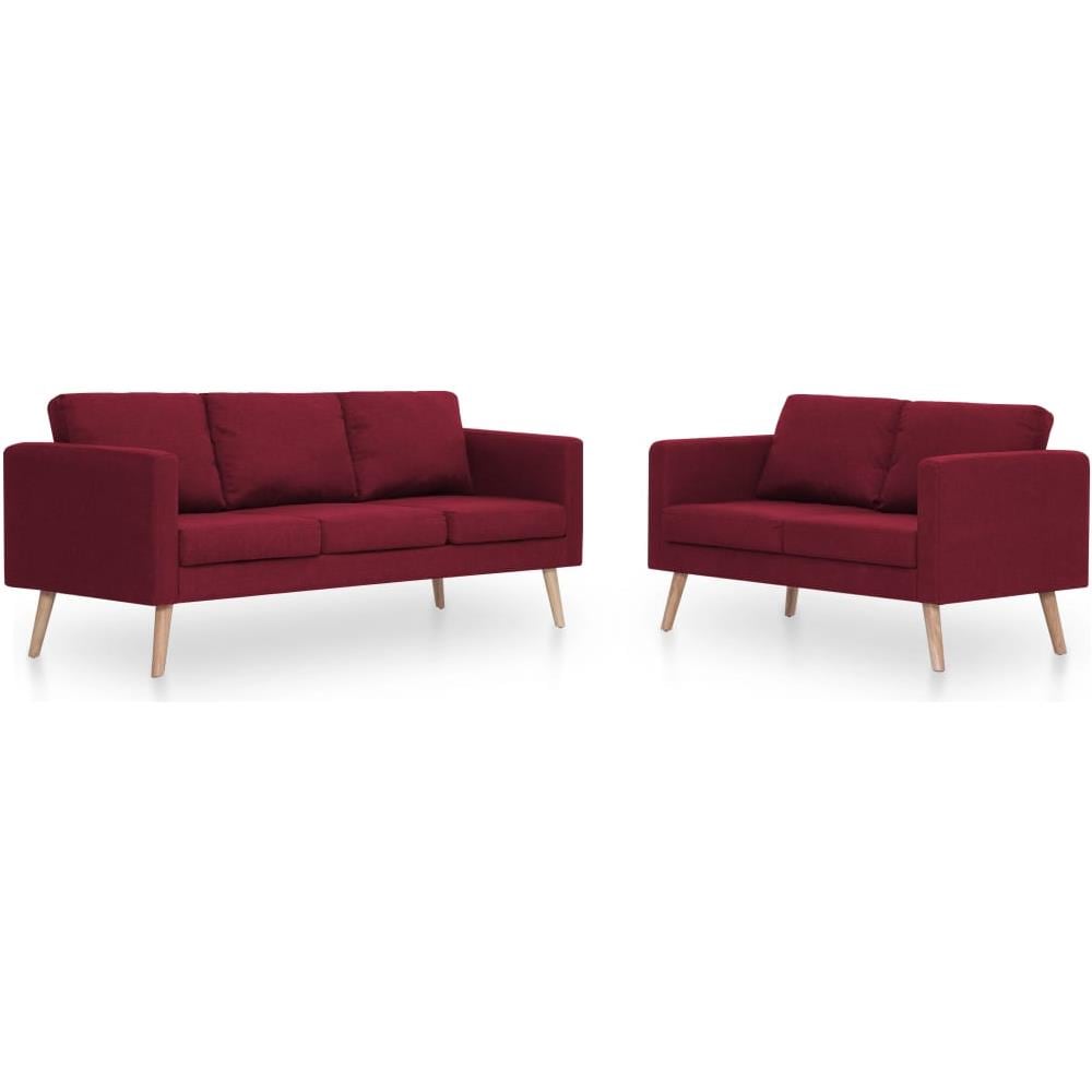 Set Divani 2 Pz In Tessuto Rosso Vino - Foto 2
