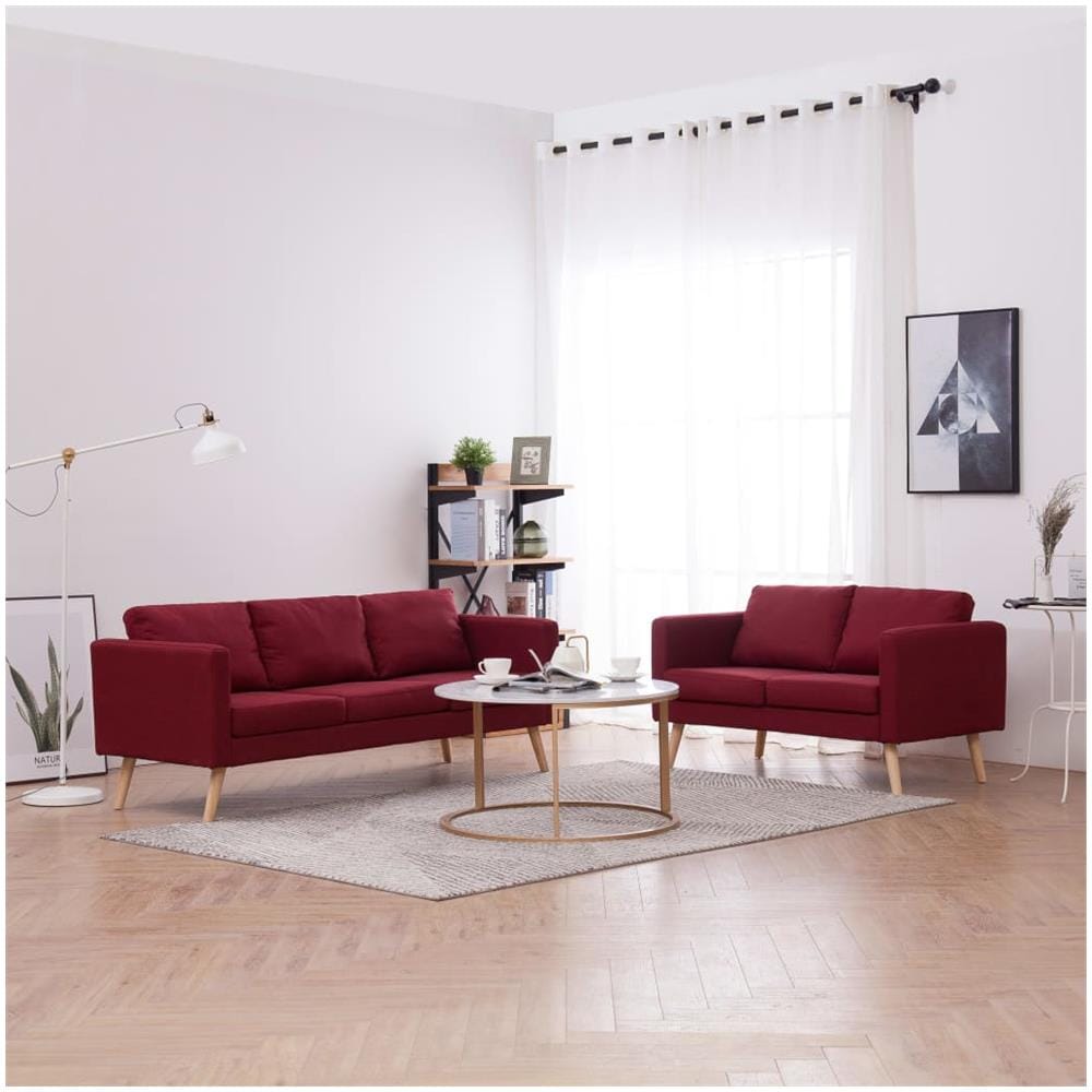 Set Divani 2 Pz In Tessuto Rosso Vino - Foto 1
