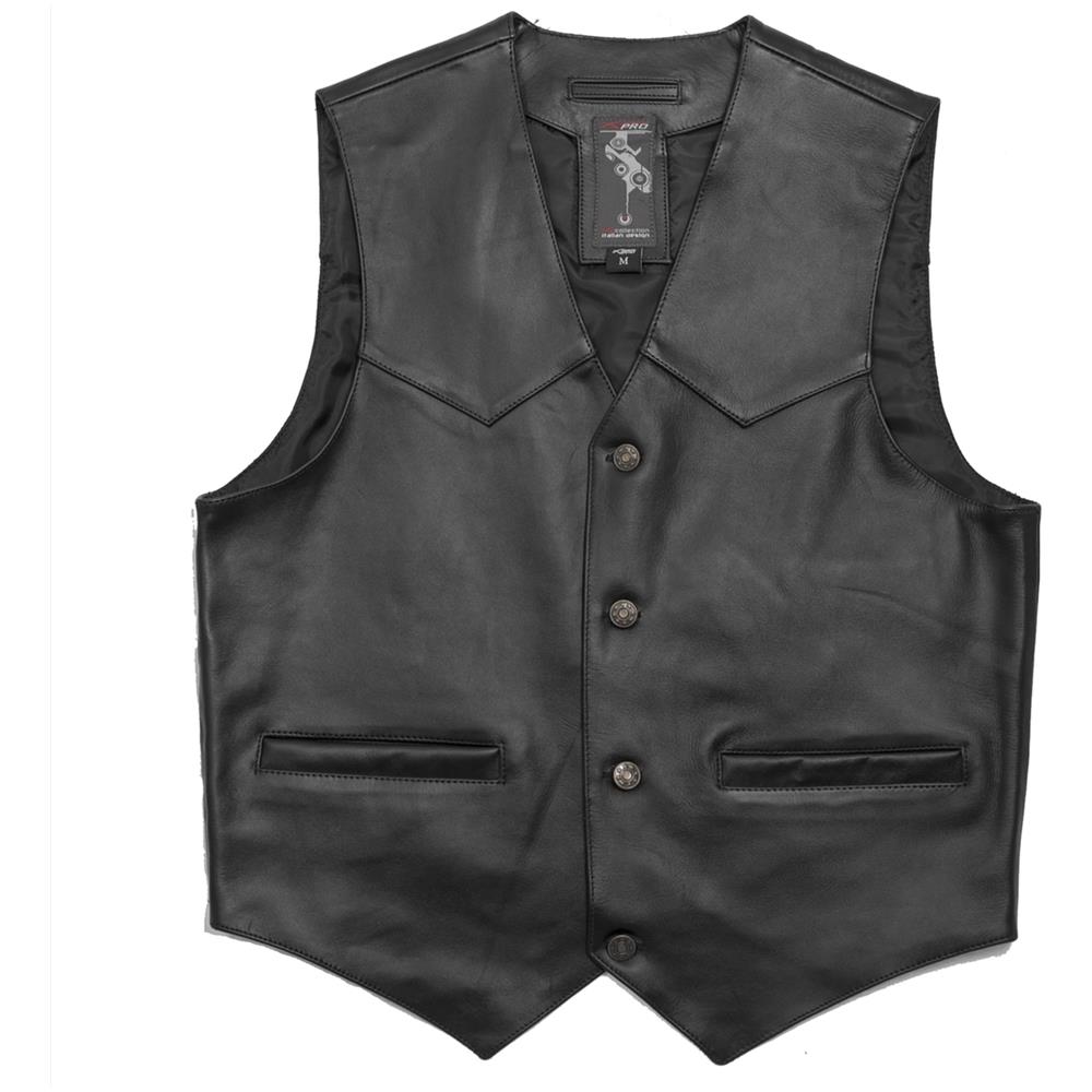 Gilet Custom Moto Chopper Foderato Pelle Classico Bottoni Tasche Nero 3xl - Foto 1