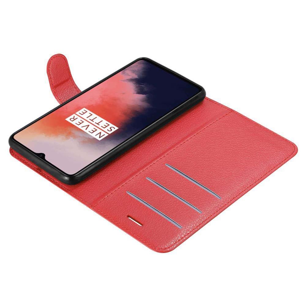 Cadorabo Custodia Compatibile Con Oneplus 7t In Rosso Carminio - Coperchio Protettiva Con Chiusura Magnetica, Funzione Stand E Tasca Per Le Carte - Foto 8