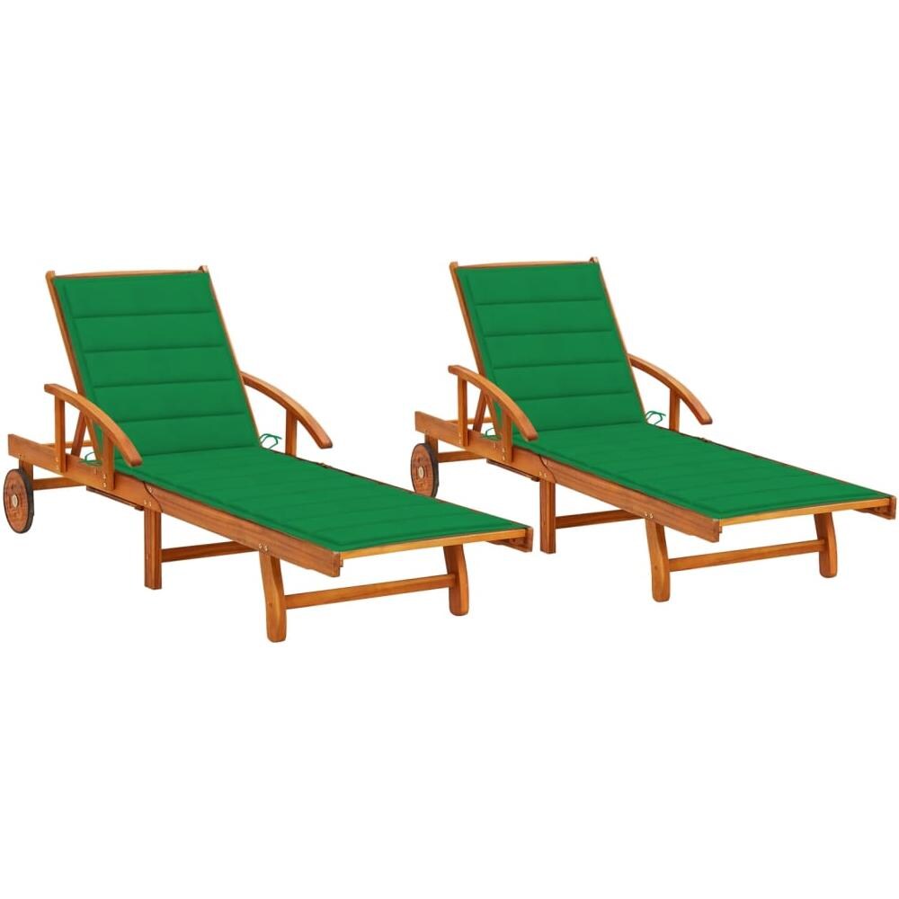 Sdraio 2 pz con Cuscini in Legno Massello di Acacia - Foto 1