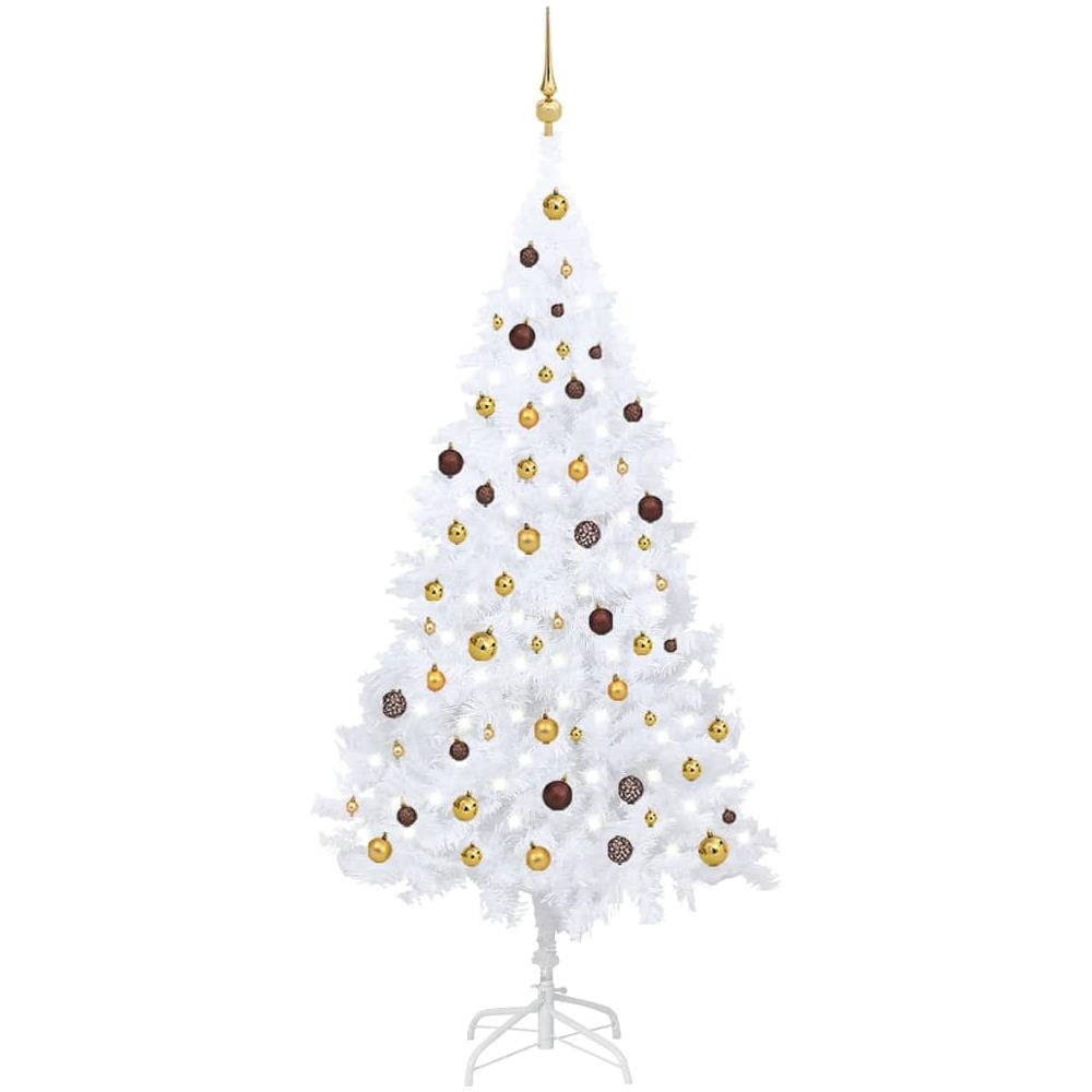 Albero Natale Artificiale con LED e Palline Bianco 210 cm PVC - Foto 1