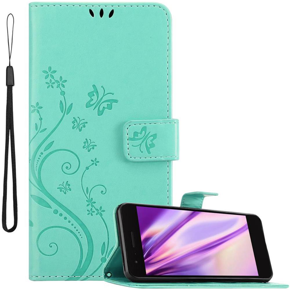 Custodia Compatibile Con Lg K8 2018 In Turchese Fiore - Coperchio Protettivo In Design Floreale Con Chiusura Magnetica, Funzione Stand E Slot Per Carte - Foto 1