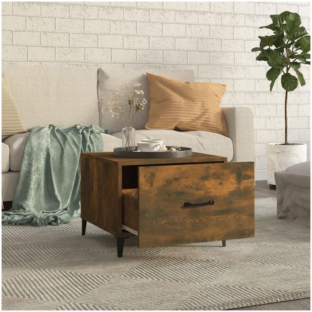 Tavolini Da Salotto Gambe In Metallo 2pz Rovere Fumo 50x50x40cm - Foto 3