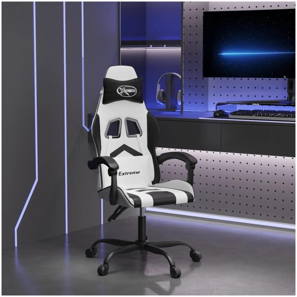 Sedia da Gaming Girevole Bianco e Nero in Similpelle - Foto 1
