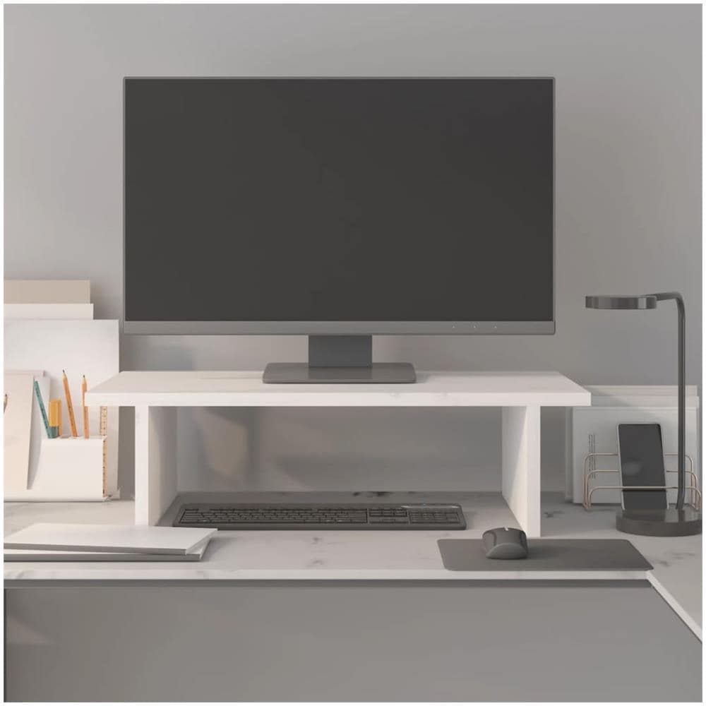 Supporto Per Monitor Bianco 50x27x15 Cm Legno Massello Di Pino - Foto 3
