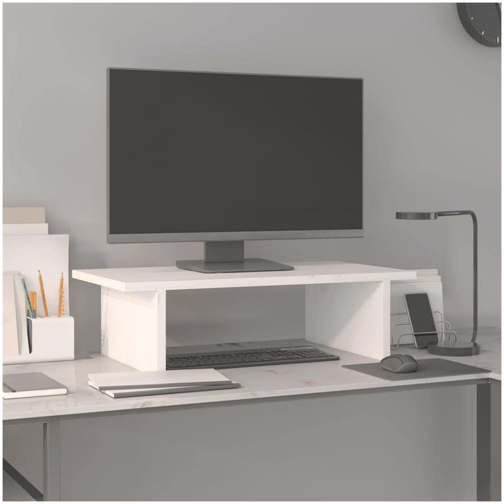 Supporto Per Monitor Bianco 50x27x15 Cm Legno Massello Di Pino - Foto 1