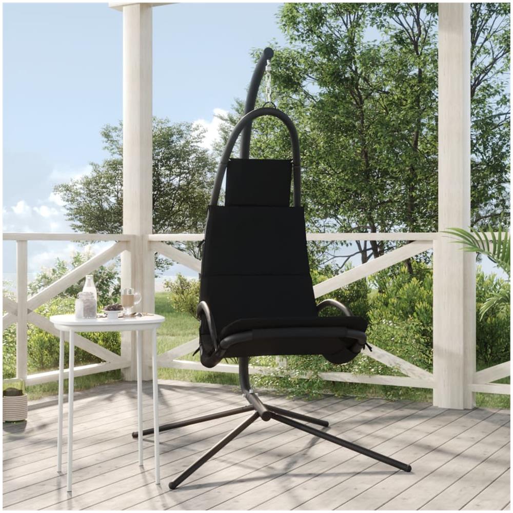 Sedia Dondolo Giardino Con Cuscino Nero Tessuto Oxford Acciaio - Foto 1