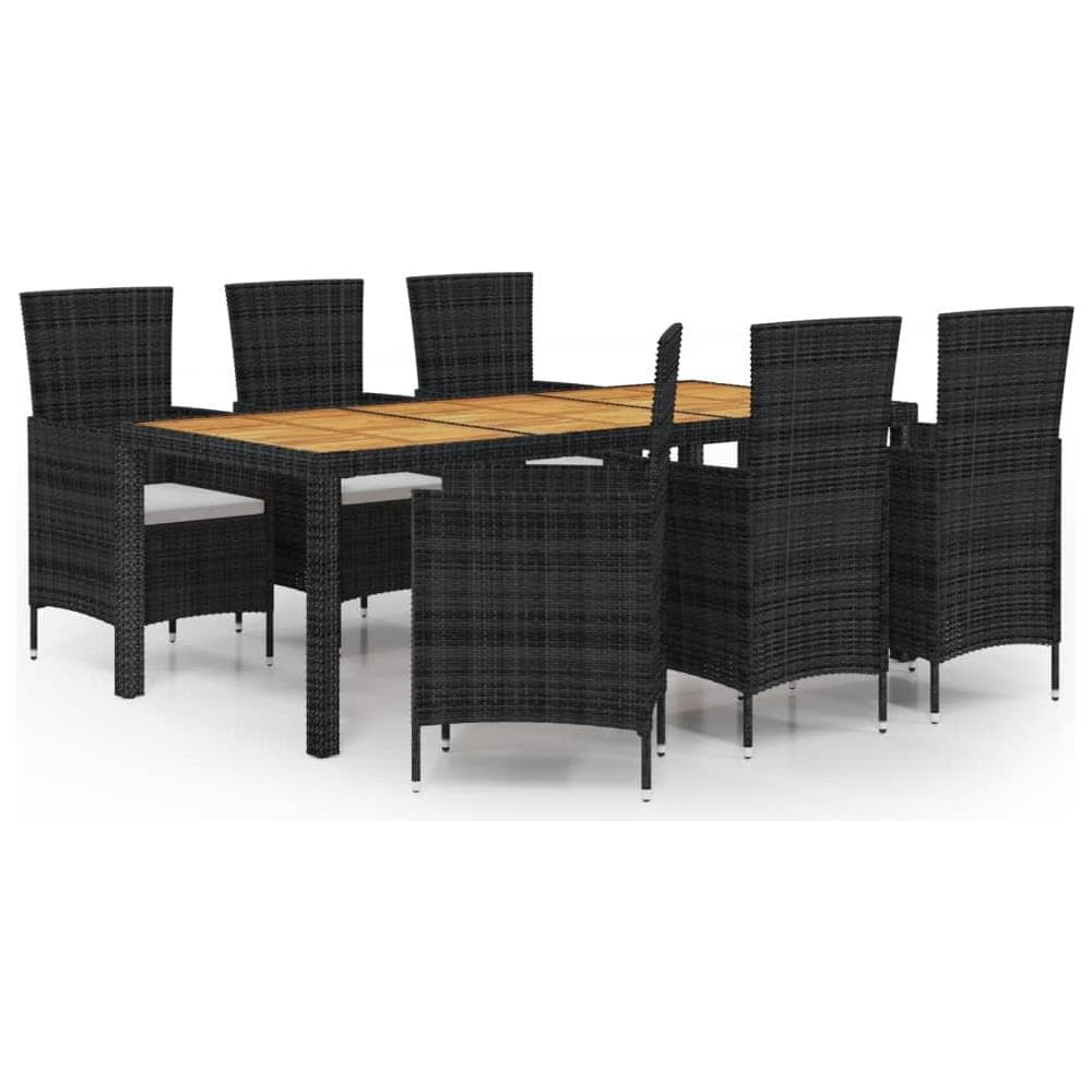 Set Mobili Da Giardino 7 Pz Con Cuscini In Polyrattan Nero - Foto 1