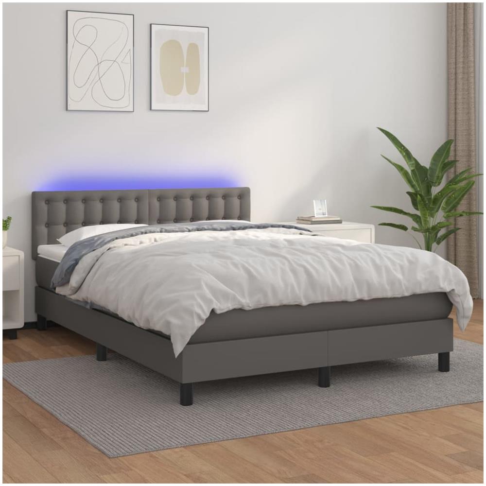 Giroletto Molle Con Materasso E Led Grigio 140x200cm Similpelle - Foto 1