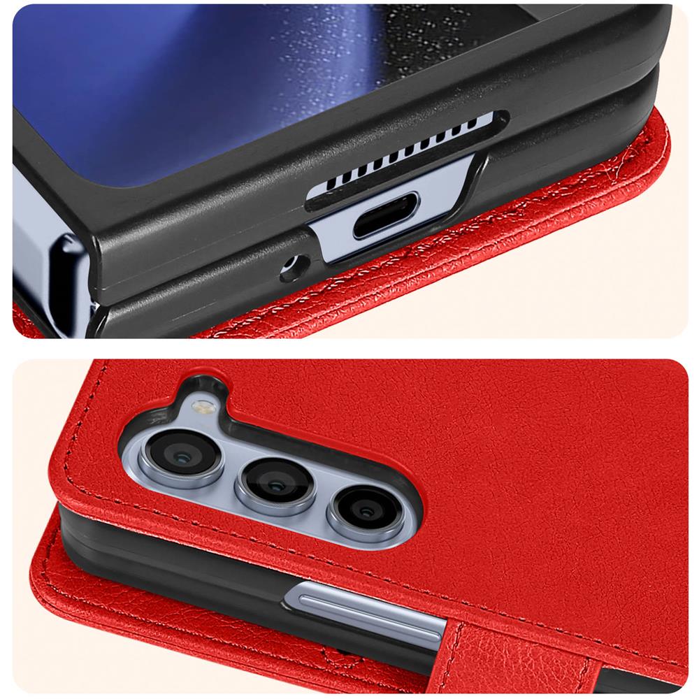 Cover Per Samsung Z Fold5 Portacarte E Linguetta Magnetica Chesterfield Rossa - Foto 2