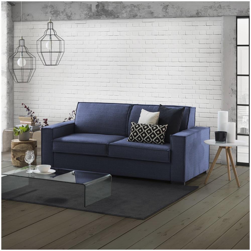 Divano Fisso Sole, Divano A 2 Posti Large, 100% Made In Italy, Sofà Soggiorno In Tessuto, Con Braccioli Slim, Cm 180x95h90, Blu - Foto 1