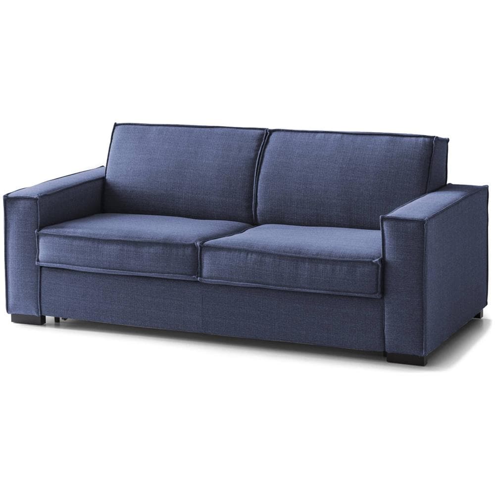 Divano Fisso Sole, Divano A 2 Posti Large, 100% Made In Italy, Sofà Soggiorno In Tessuto, Con Braccioli Slim, Cm 180x95h90, Blu - Foto 2