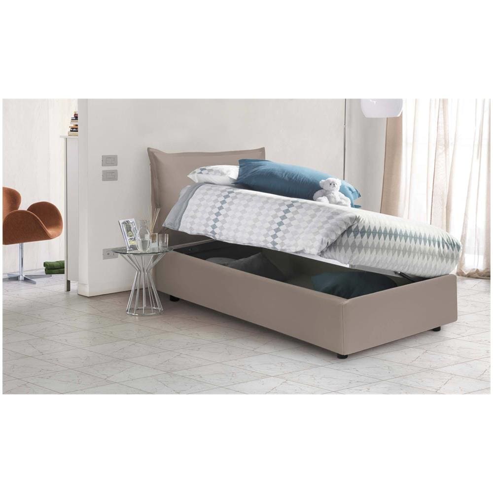 Letto Singolo Marianna, Letto Contenitore Con Rivestimento In Ecopelle, 100% Made In Italy, Apertura Laterale, Con Materasso Cm 80x190 Incluso, Tortora - Foto 4