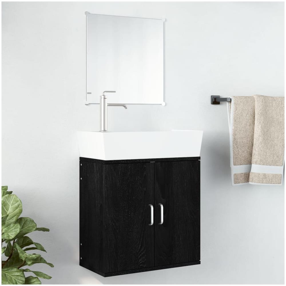 Set Mobili Da Bagno 2 Pz Nero In Legno Multistrato - Foto 1