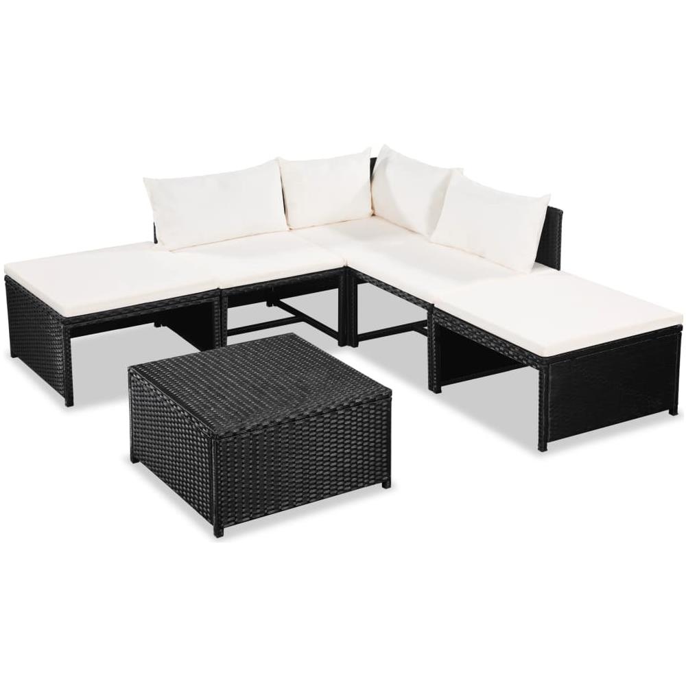 vidaXL Set divano da giardino in polirattan nero