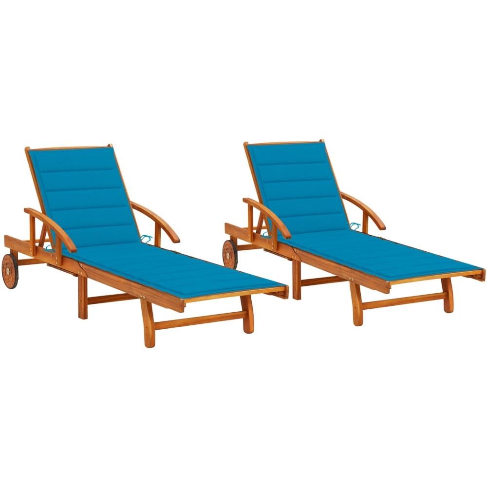 Sdraio 2 pz con Cuscini in Legno Massello di Acacia - Foto 1