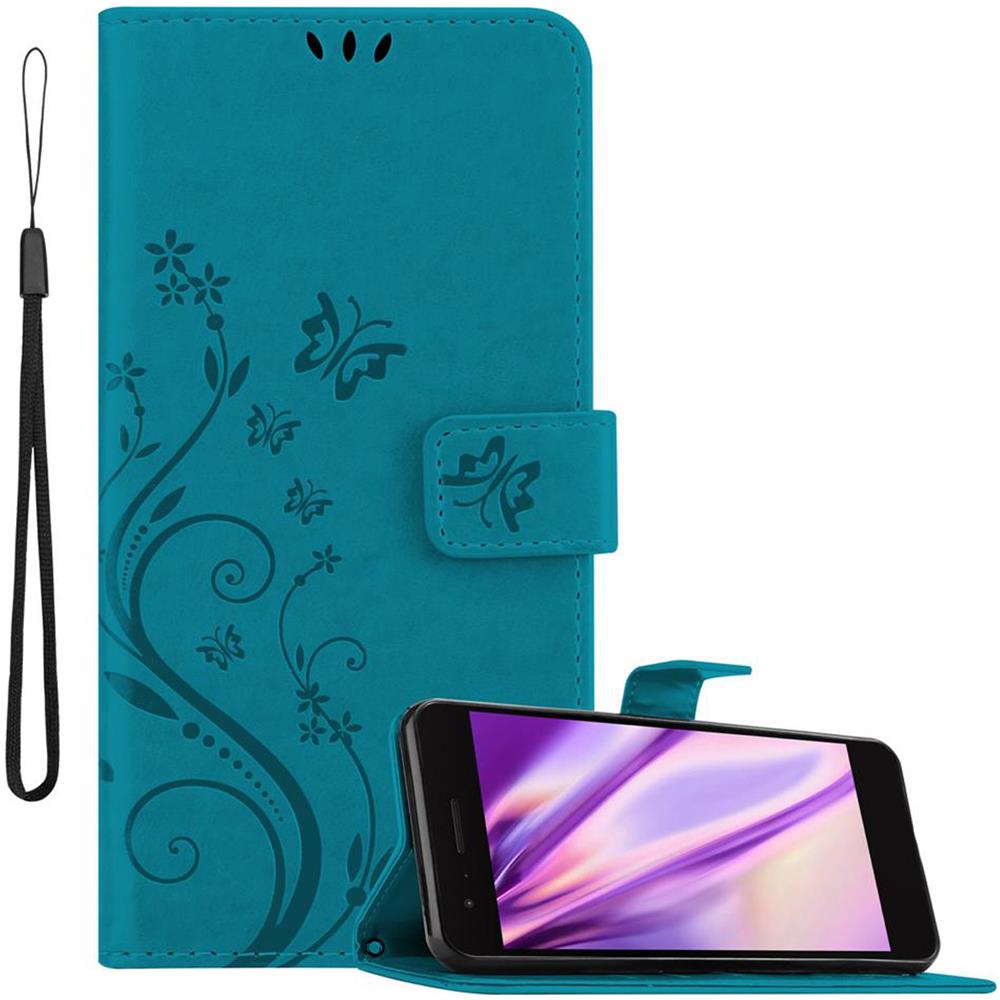 Custodia Compatibile Con Lg K8 2018 In Blu Fiore - Coperchio Protettivo In Design Floreale Con Chiusura Magnetica, Funzione Stand E Slot Per Carte - Foto 1