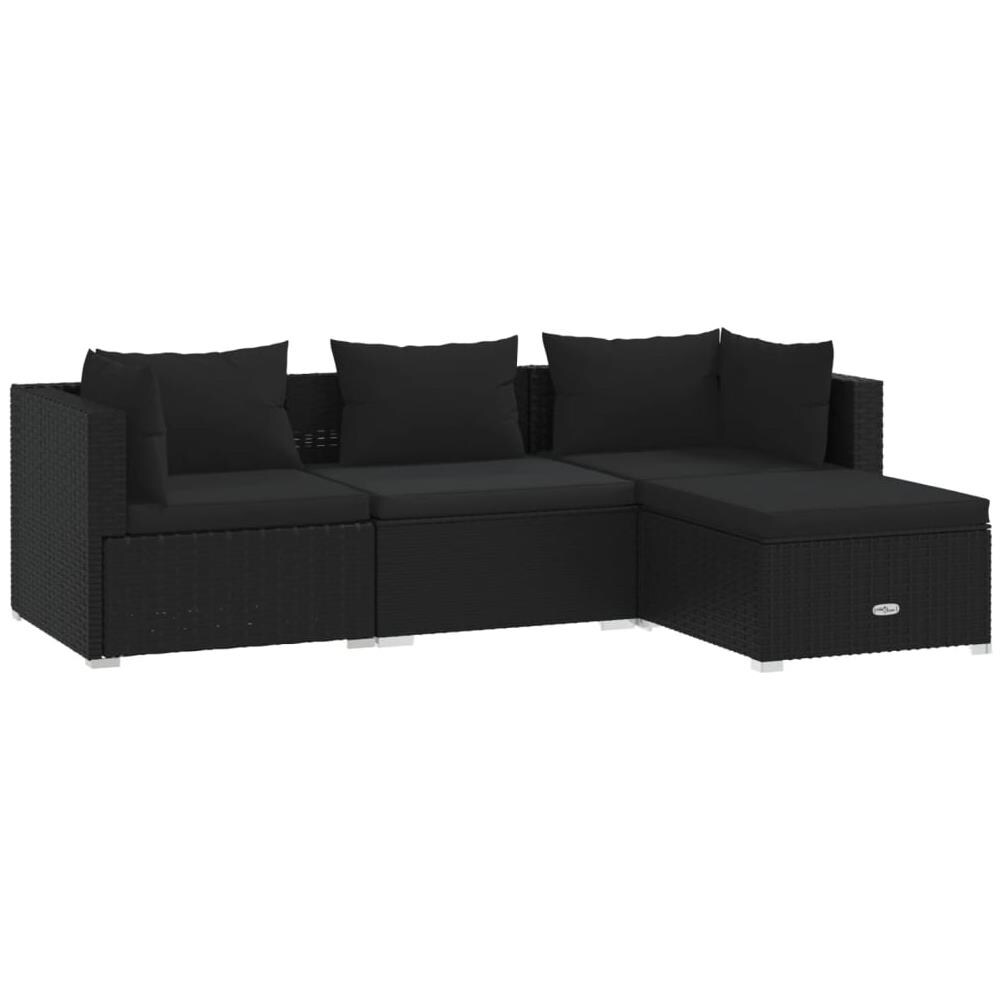 Set Divani Da Giardino 4 Pz Con Cuscini In Polyrattan Nero - Foto 1
