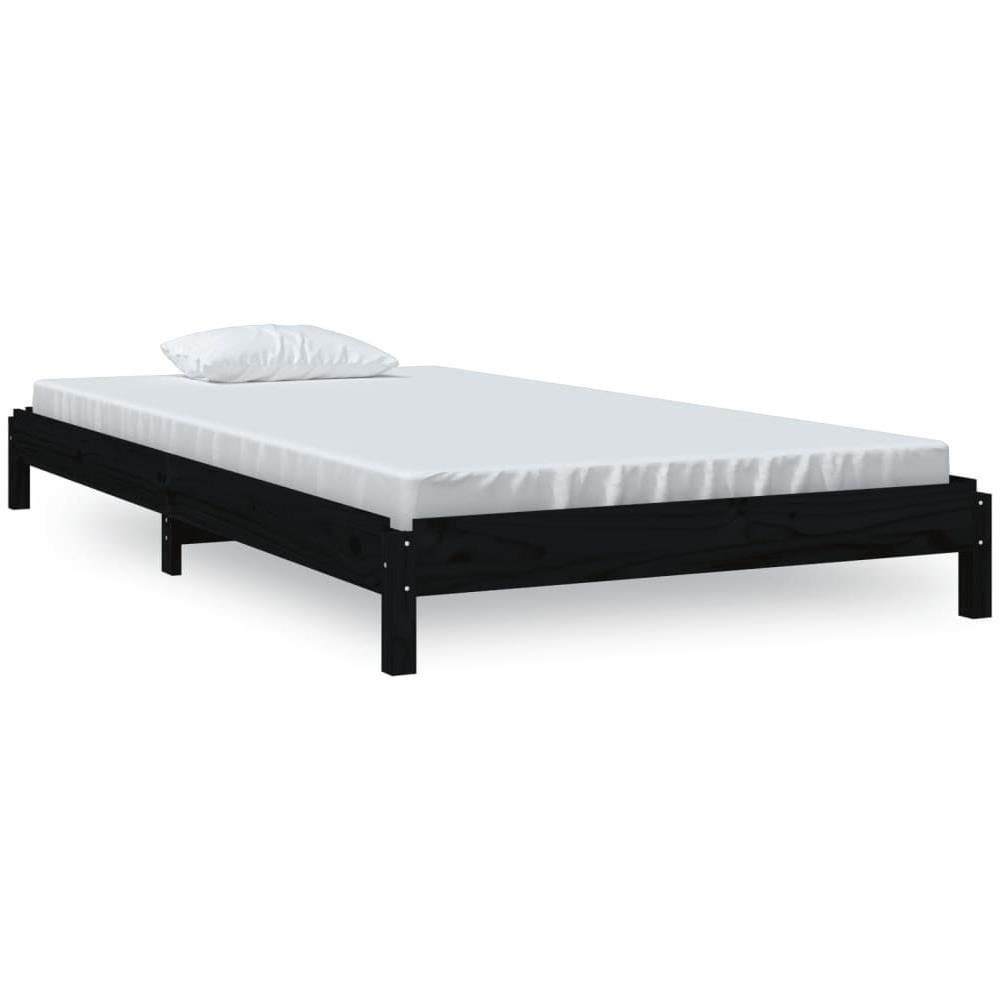 Letto Impilabile Nero 80x200 Cm In Legno Massello Di Pino - Foto 1