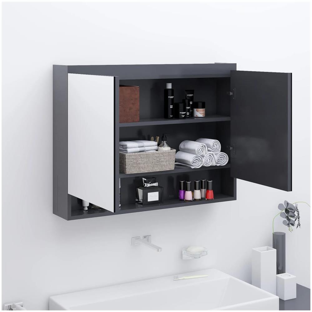 Armadietto A Specchio Per Bagno 80x15x60 Cm Mdf Grigio - Foto 1