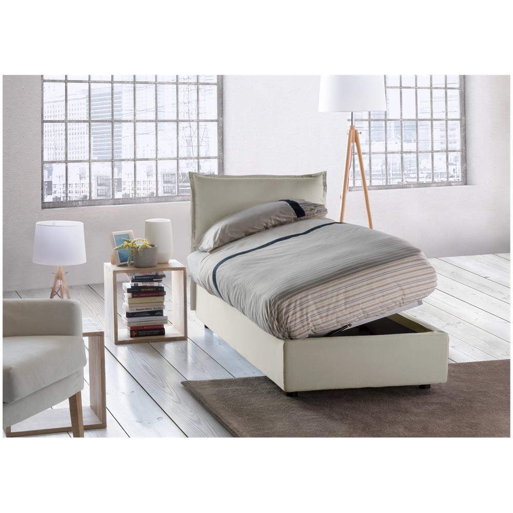Letto Singolo Luna, Letto Contenitore Con Rivestimento In Tessuto, 100% Made In Italy, Apertura Laterale, Adatto Per Materasso Cm 80x190, Beige - Foto 2