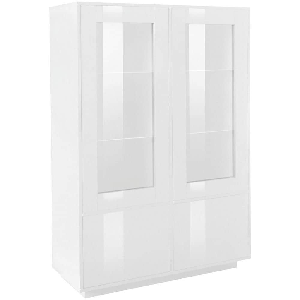 Vetrina Agostino, Credenza A 4 Ante Con Ripiani In Vetro, Mobile Da Soggiorno Multiuso, 100% Made In Italy, Cm 100x41h146, Bianco Lucido - Foto 2