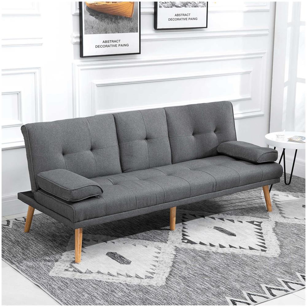 Divano Letto 3 Posti Reclinabile con 2 Braccioli Staccabili, in Tessuto Effetto Lino e Legno di Pioppo, 181x77x78 cm - Foto 2