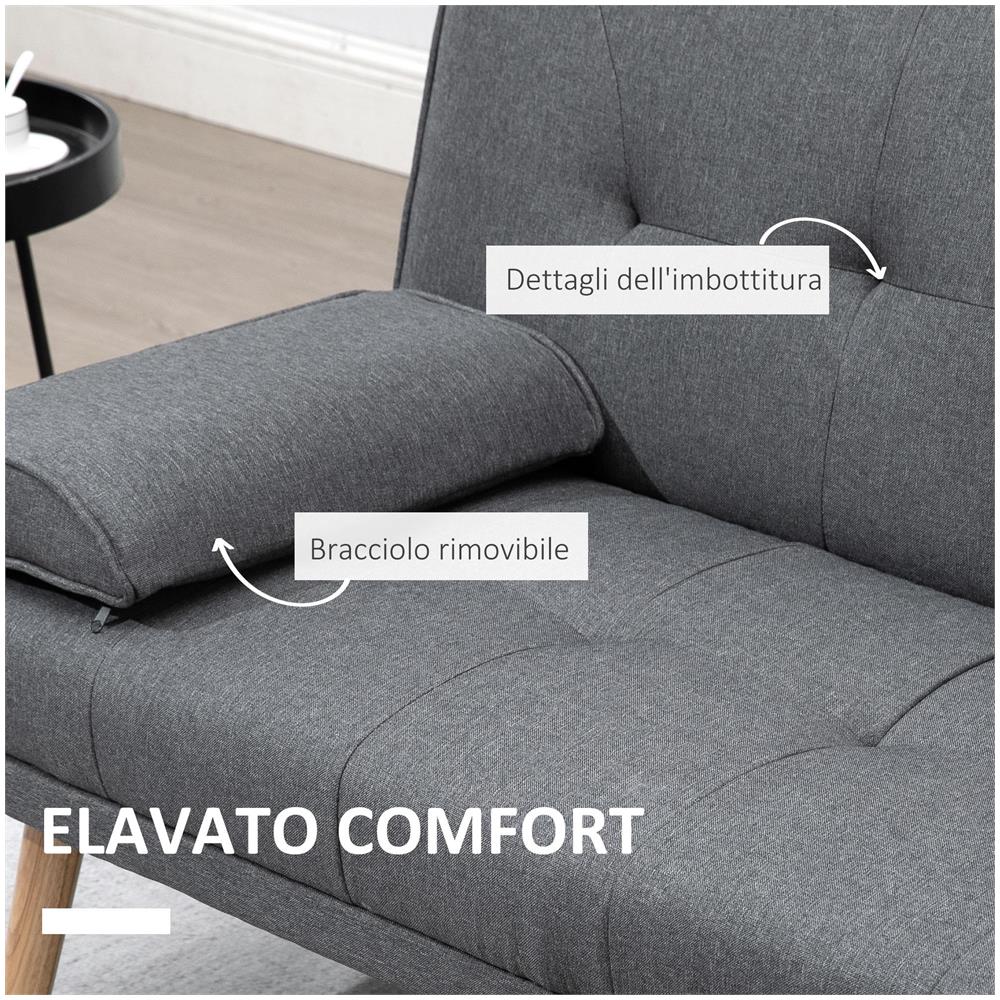 Divano Letto 3 Posti Reclinabile con 2 Braccioli Staccabili, in Tessuto Effetto Lino e Legno di Pioppo, 181x77x78 cm - Foto 6