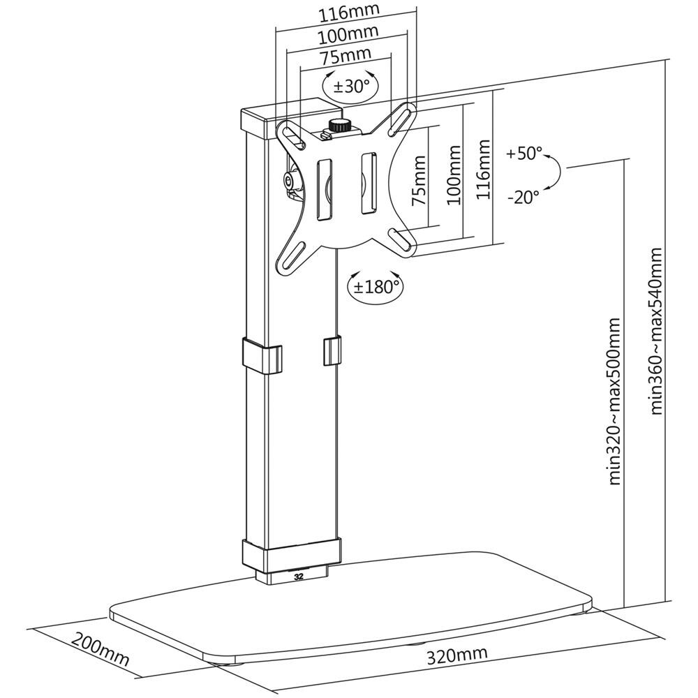 DT32TSR-115 supporto da tavolo per Tv a schermo piatto 81,3 cm (32") Scrivania Nero - Foto 8