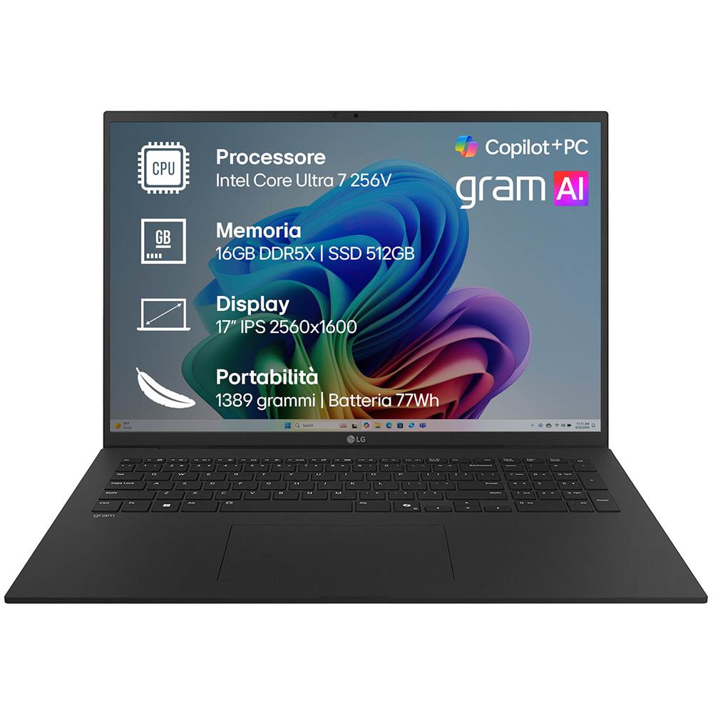 Notebook Gram Monitor 17" Copilot+ PC Intel Core Ultra 7 256V RAM 16GB SSD 512GB Wi-Fi 7 Windows 11 Home - Foto 1
