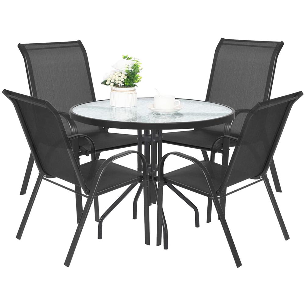 Tavolo rotondo ISLAND 90cm + 4 sedie SOFIA grigio scuro - Foto 1